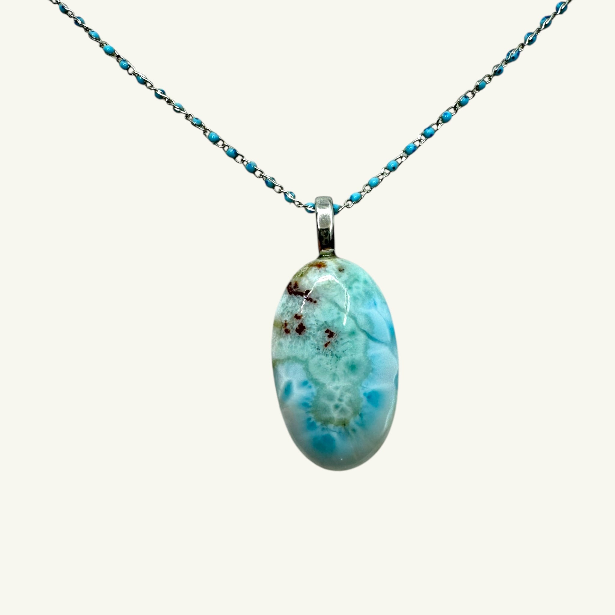 Collana larimar ovale 30x19 mm Sharifa Crystals